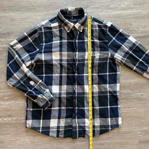 Chaps Performance Flannel Shirt Blue Black Plaid Mens Large Outdoors Button Up - Picture 4 of 5